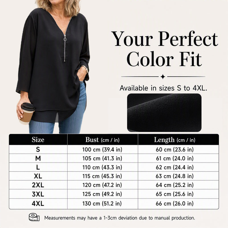 Double-Layer V-neck Zipper 3/4 Sleeves Soft Tops