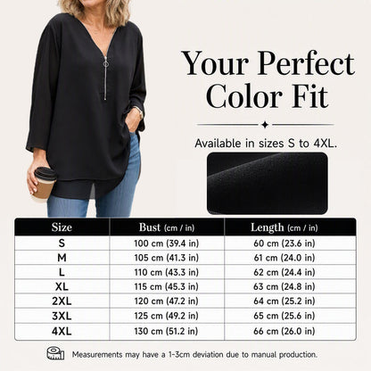 Double-Layer V-neck Zipper 3/4 Sleeves Soft Tops