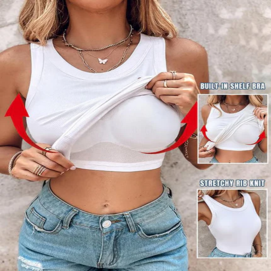 🍃Slim Fit Ribbed Tank｜Built-in Bra Comfort Meets Casual Style ✨