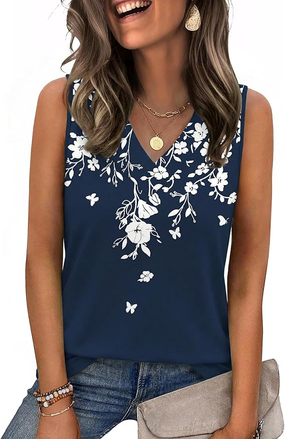 Women's V-Neck Tank Top ✨ Soft Lightweight Sleeveless Blouse with Flattering Loose Fit