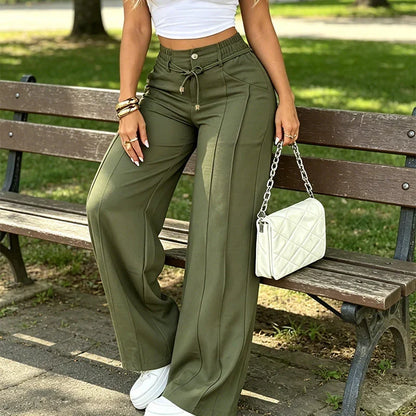 💥Last Day Promotion💥New Autumn Drawstring High Waist Wide Leg Pants