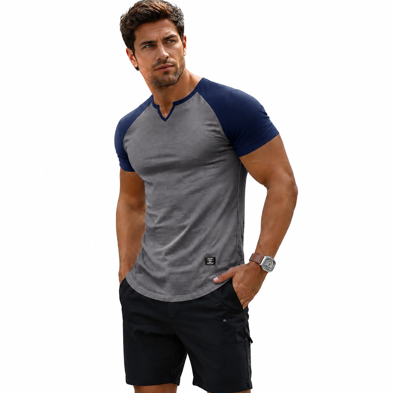 💪 Men's Muscle Fit V Neck T Shirt | Stretch Ribbed Workout Tee for Everyday Style