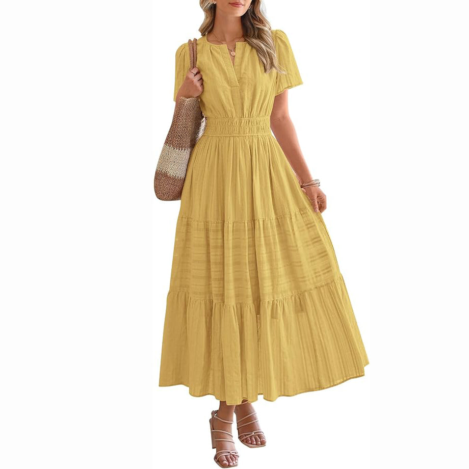 Women's Summer Boho Midi Maxi Dress 🌸 Lightweight V Neck Elastic Waist with Pockets | Casual Beach Dress