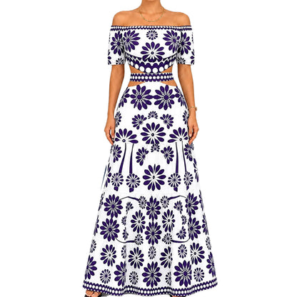 Women's Off-Shoulder Daisy Maxi Dress 🌼 Floral Cutout Waist Resort Dress for Summer Vacation