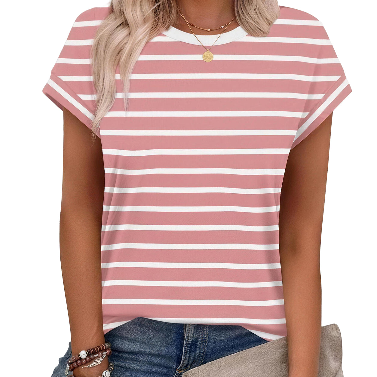 Women’s Summer Tops Short Sleeve Crew Neck Tunic Blouses, Cute Trendy Casual Shirts