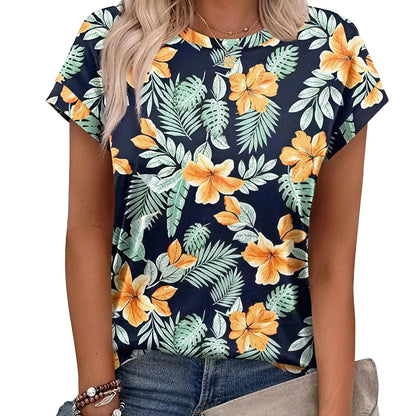 Women’s Summer Tops Short Sleeve Crew Neck Tunic Blouses, Cute Trendy Casual Shirts