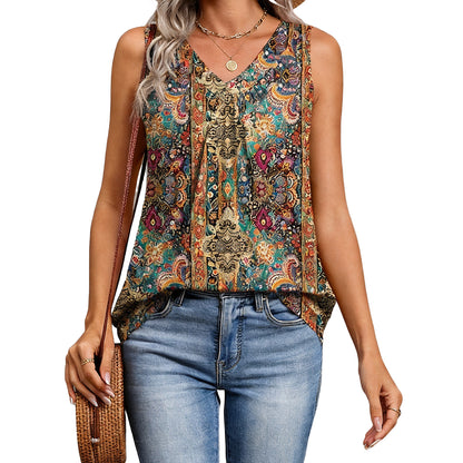 Women's V-Neck Pleated Tank Top ✨ Sleeveless Loose Fit Dressy Casual Summer Blouse