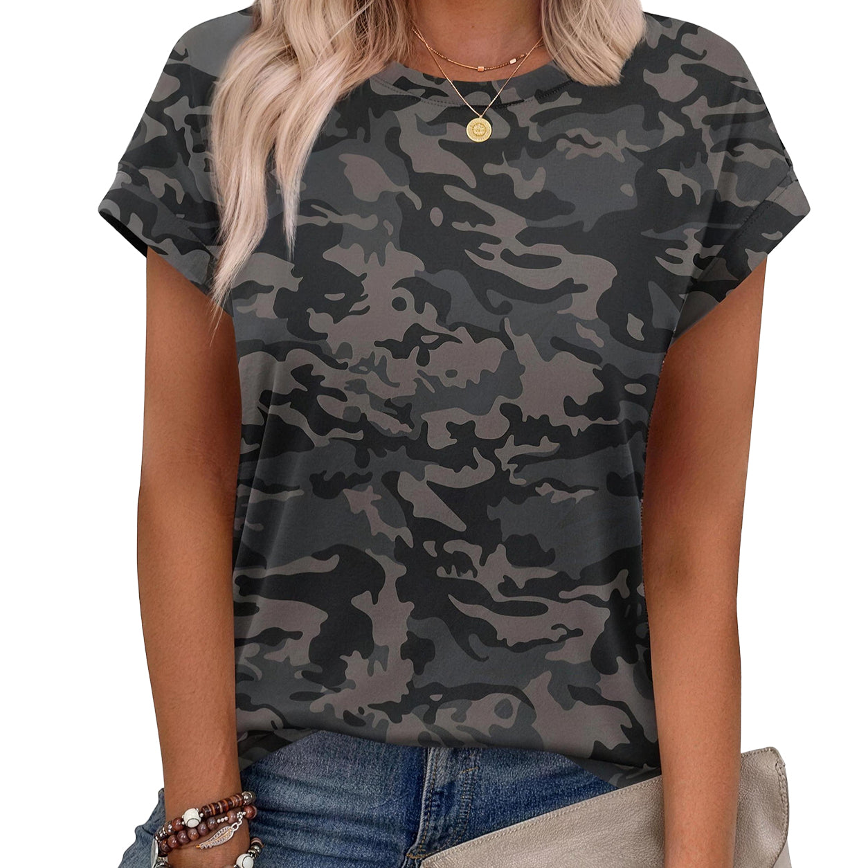 Women’s Summer Tops Short Sleeve Crew Neck Tunic Blouses, Cute Trendy Casual Shirts