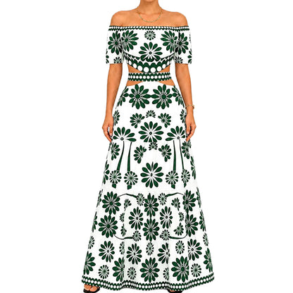 Women's Off-Shoulder Daisy Maxi Dress 🌼 Floral Cutout Waist Resort Dress for Summer Vacation