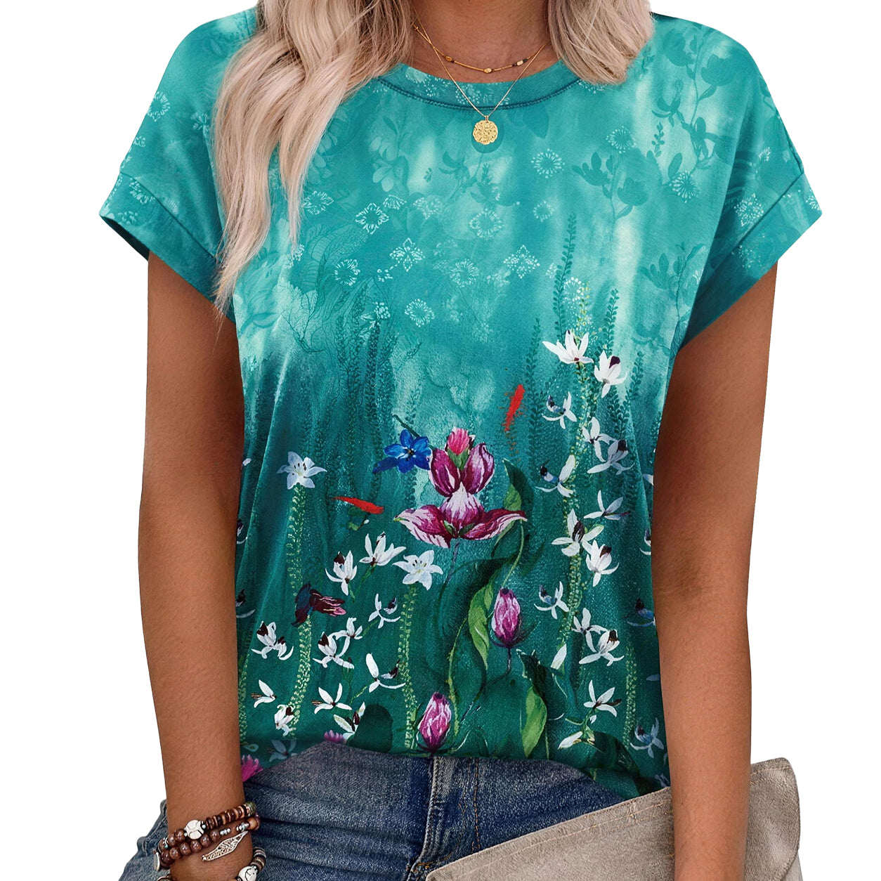 Women’s Summer Tops Short Sleeve Crew Neck Tunic Blouses, Cute Trendy Casual Shirts