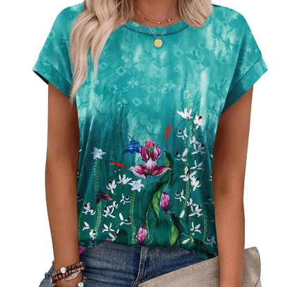 Women’s Summer Tops Short Sleeve Crew Neck Tunic Blouses, Cute Trendy Casual Shirts