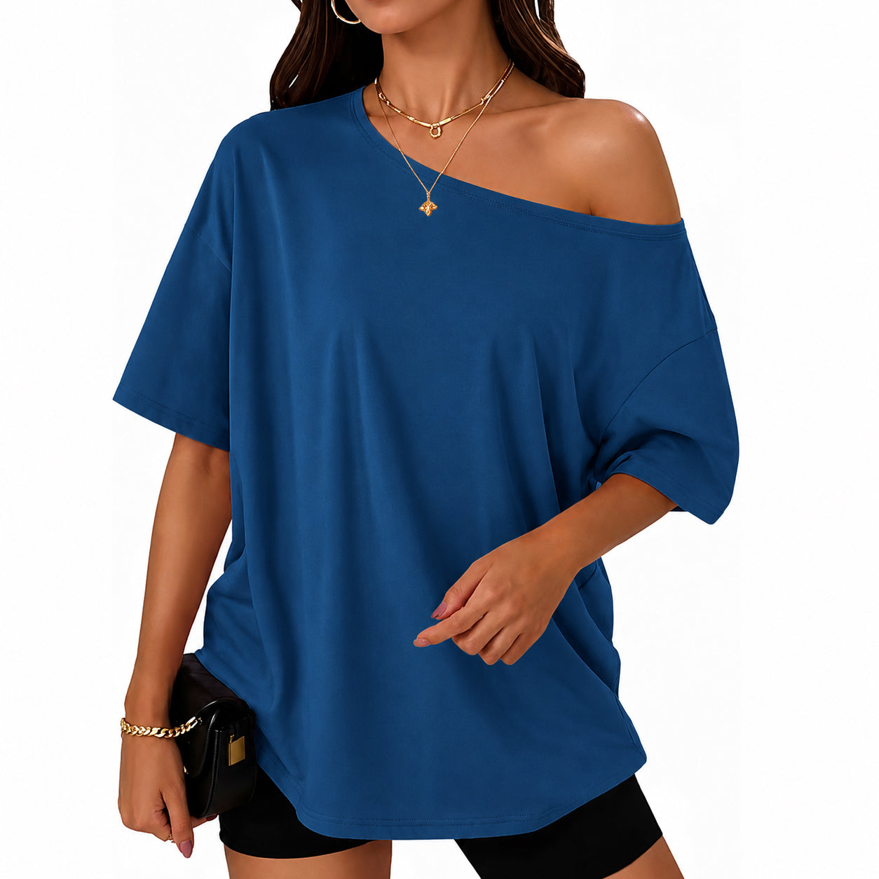 Women's Off-Shoulder Oversized Tee ✨ Casual Loose Fit Spring & Summer Top