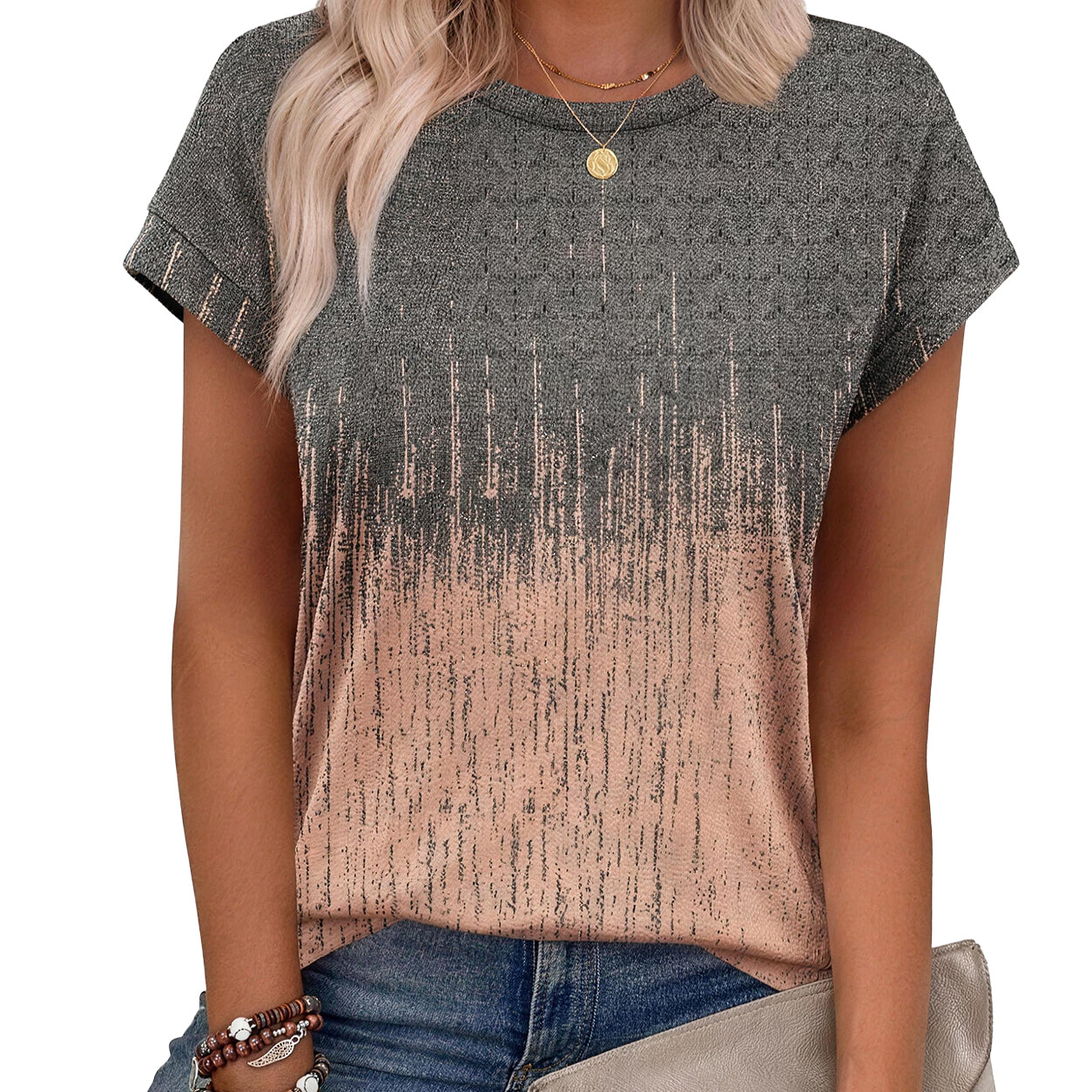 Women’s Summer Tops Short Sleeve Crew Neck Tunic Blouses, Cute Trendy Casual Shirts