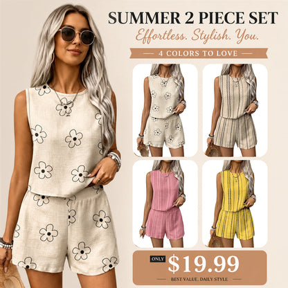 🌸 Trending Striped Two Piece Set ✿ Women's Crop Tank Top & Shorts Matching Outfit ✿ Sleeveless Summer Casual Vacation Co-Ord Set