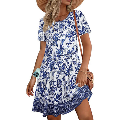 Women's Floral T-Shirt Dress 🌸 Soft Lightweight Loose Fit Sundress with Pockets