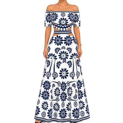 Women's Off-Shoulder Daisy Maxi Dress 🌼 Floral Cutout Waist Resort Dress for Summer Vacation