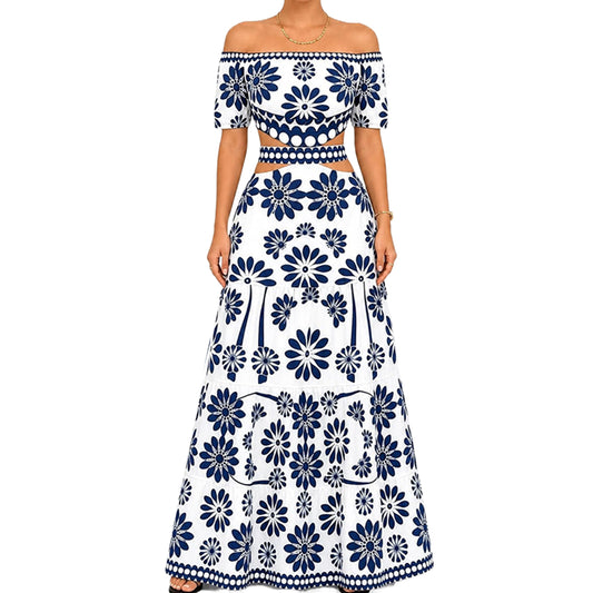 Women's Off-Shoulder Daisy Maxi Dress 🌼 Floral Cutout Waist Resort Dress for Summer Vacation