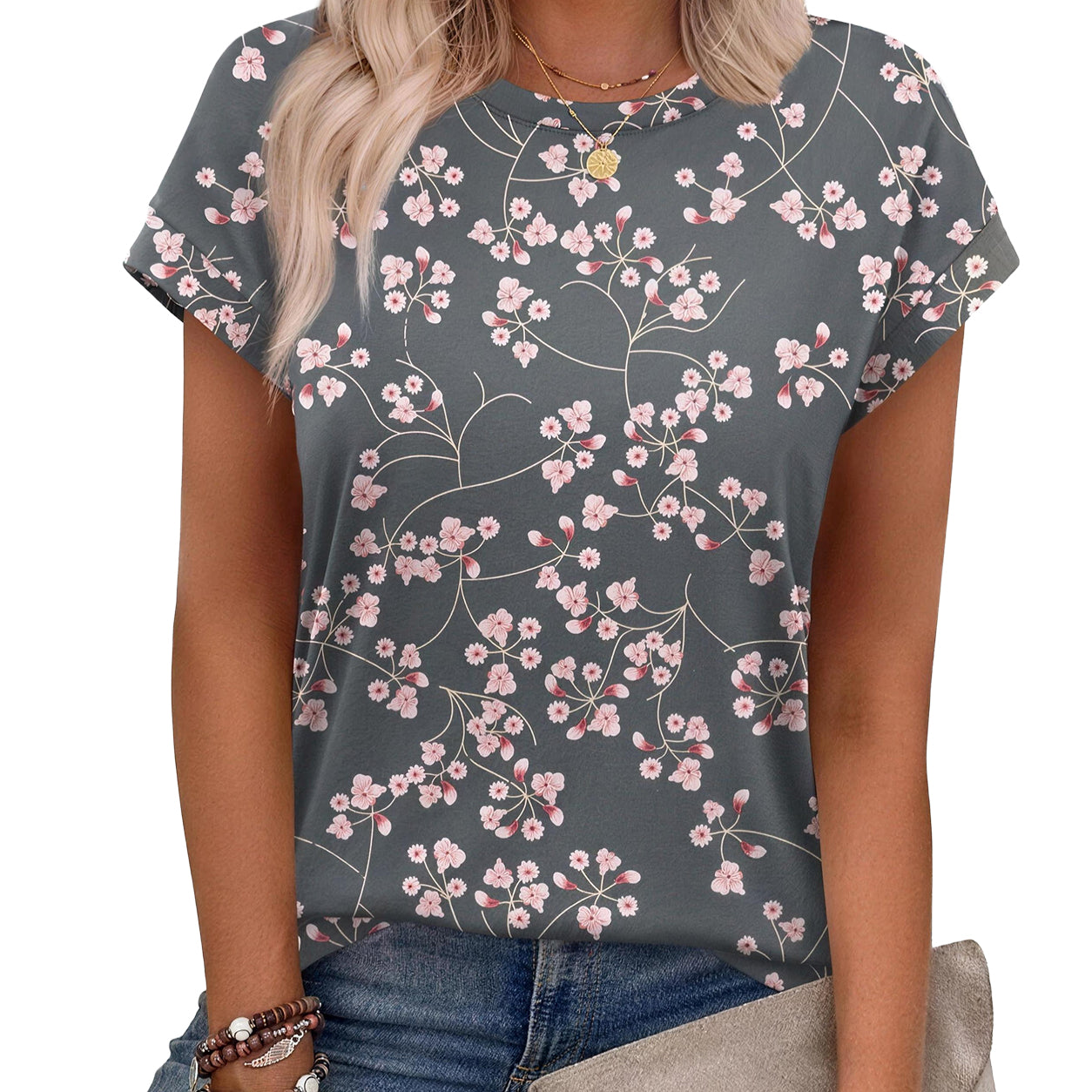 Women’s Summer Tops Short Sleeve Crew Neck Tunic Blouses, Cute Trendy Casual Shirts