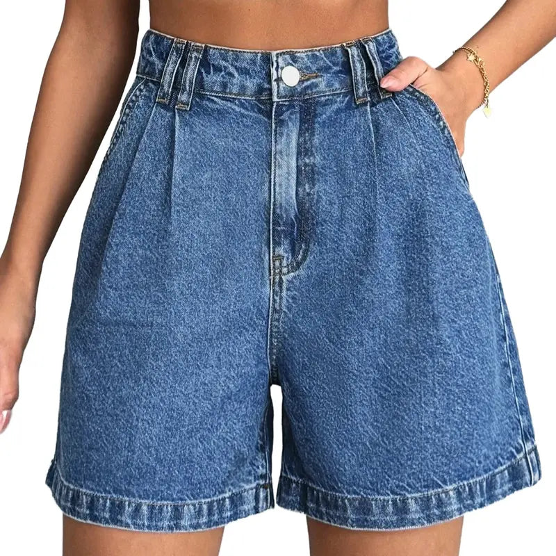Women's High-Waisted A-Line Denim Bermuda Shorts ✨ Stretchy Casual Summer Essential
