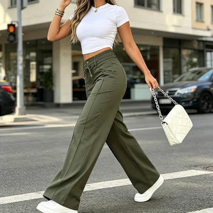 💥Last Day Promotion💥New Autumn Drawstring High Waist Wide Leg Pants