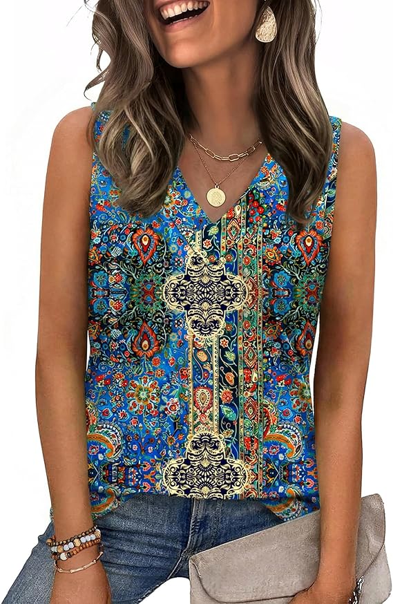 Women's V-Neck Tank Top ✨ Soft Lightweight Sleeveless Blouse with Flattering Loose Fit