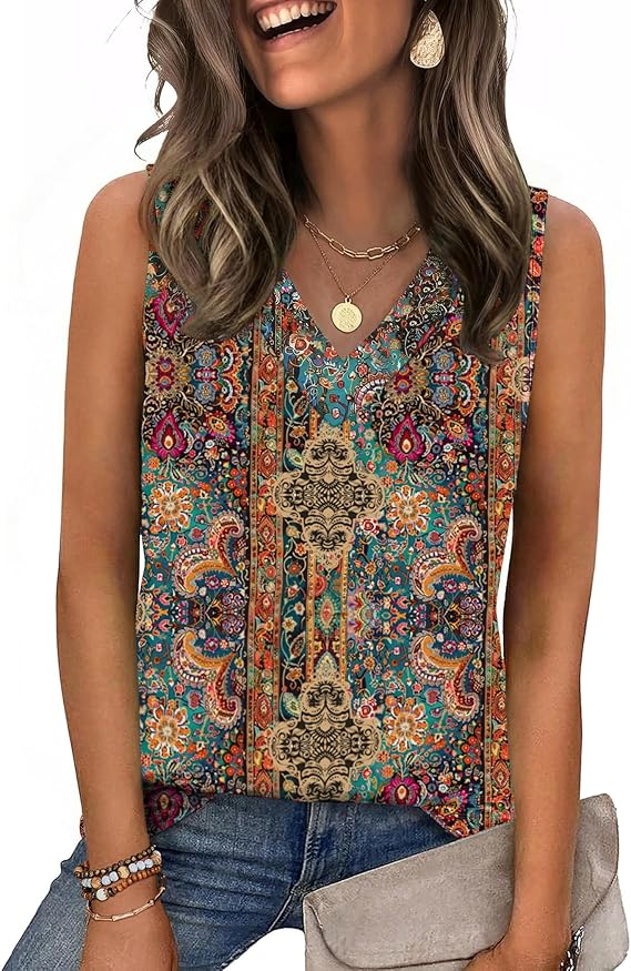 Women's V-Neck Tank Top ✨ Soft Lightweight Sleeveless Blouse with Flattering Loose Fit