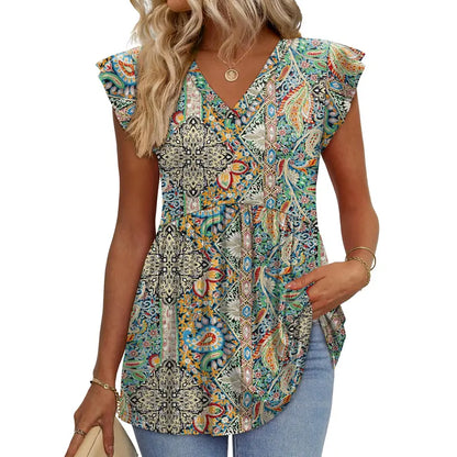 Women's Summer Babydoll Top 🌸 V-Neck Ruffle Sleeve Dressy Casual Blouse