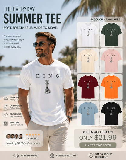 Men's King Chess Graphic T-Shirt ♟️ Urban Streetwear Printed Tee Casual Short Sleeve Shirt