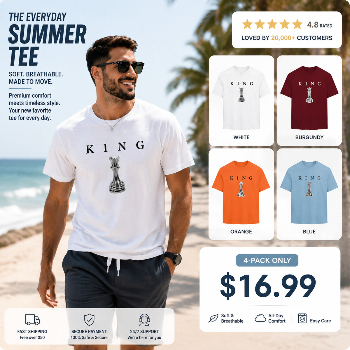 Men's King Chess Graphic T-Shirt ♟️ Urban Streetwear Printed Tee Casual Short Sleeve Shirt