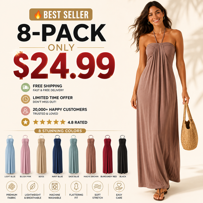 Women's Halter Tie-Back Maxi Dress 🌸 Flowy Summer Dress with Pockets