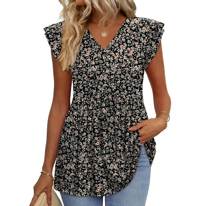 Women's Summer Babydoll Top 🌸 V-Neck Ruffle Sleeve Dressy Casual Blouse