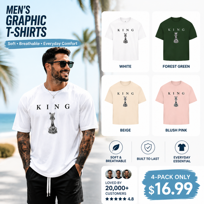 Men's King Chess Graphic T-Shirt ♟️ Urban Streetwear Printed Tee Casual Short Sleeve Shirt