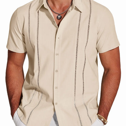 Men's Cuban Guayabera Shirt, Short Sleeve Linen Blend Button Down Summer Shirt, Lightweight Breathable Casual Beach