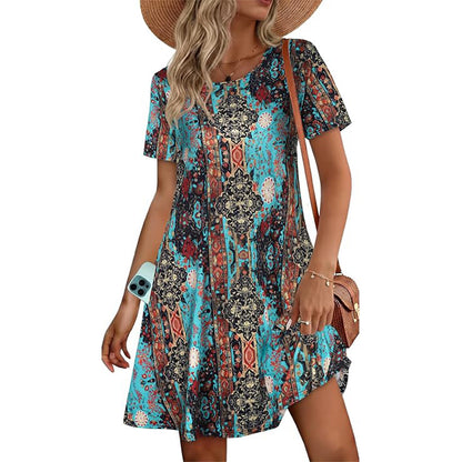 Women's Floral T-Shirt Dress 🌸 Soft Lightweight Loose Fit Sundress with Pockets