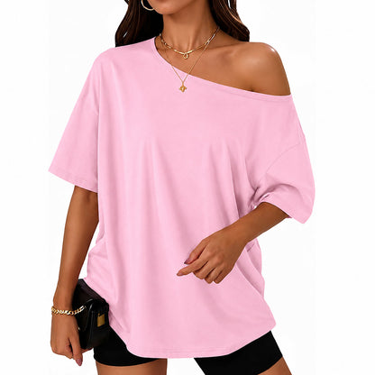 Women's Off-Shoulder Oversized Tee ✨ Casual Loose Fit Spring & Summer Top