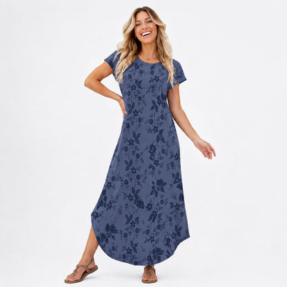 Women's Summer Maxi Dress ✨ Cap Sleeve Crewneck Casual Dress with Pockets | Flattering Fit, Wrinkle Resistant & Beach Ready
