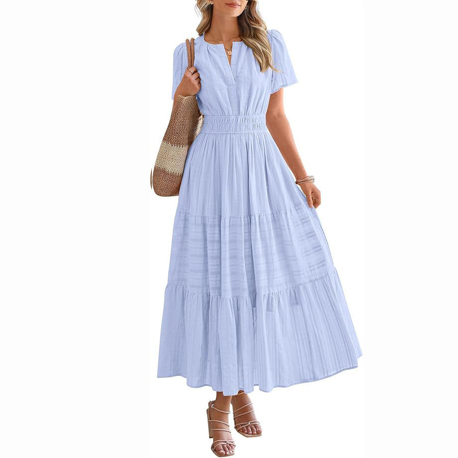 Women's Summer Boho Midi Maxi Dress 🌸 Lightweight V Neck Elastic Waist with Pockets | Casual Beach Dress