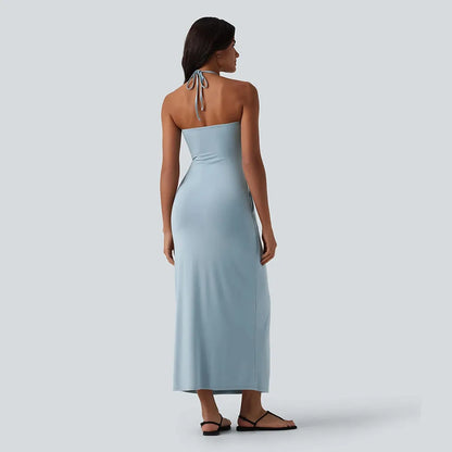 Women's Halter Tie-Back Maxi Dress 🌸 Flowy Summer Dress with Pockets