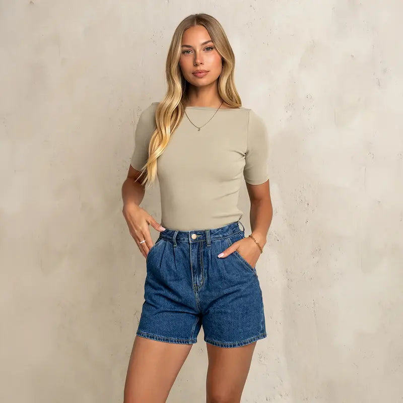 Women's High-Waisted A-Line Denim Bermuda Shorts ✨ Stretchy Casual Summer Essential