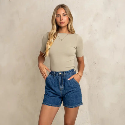 Women's High-Waisted A-Line Denim Bermuda Shorts ✨ Stretchy Casual Summer Essential