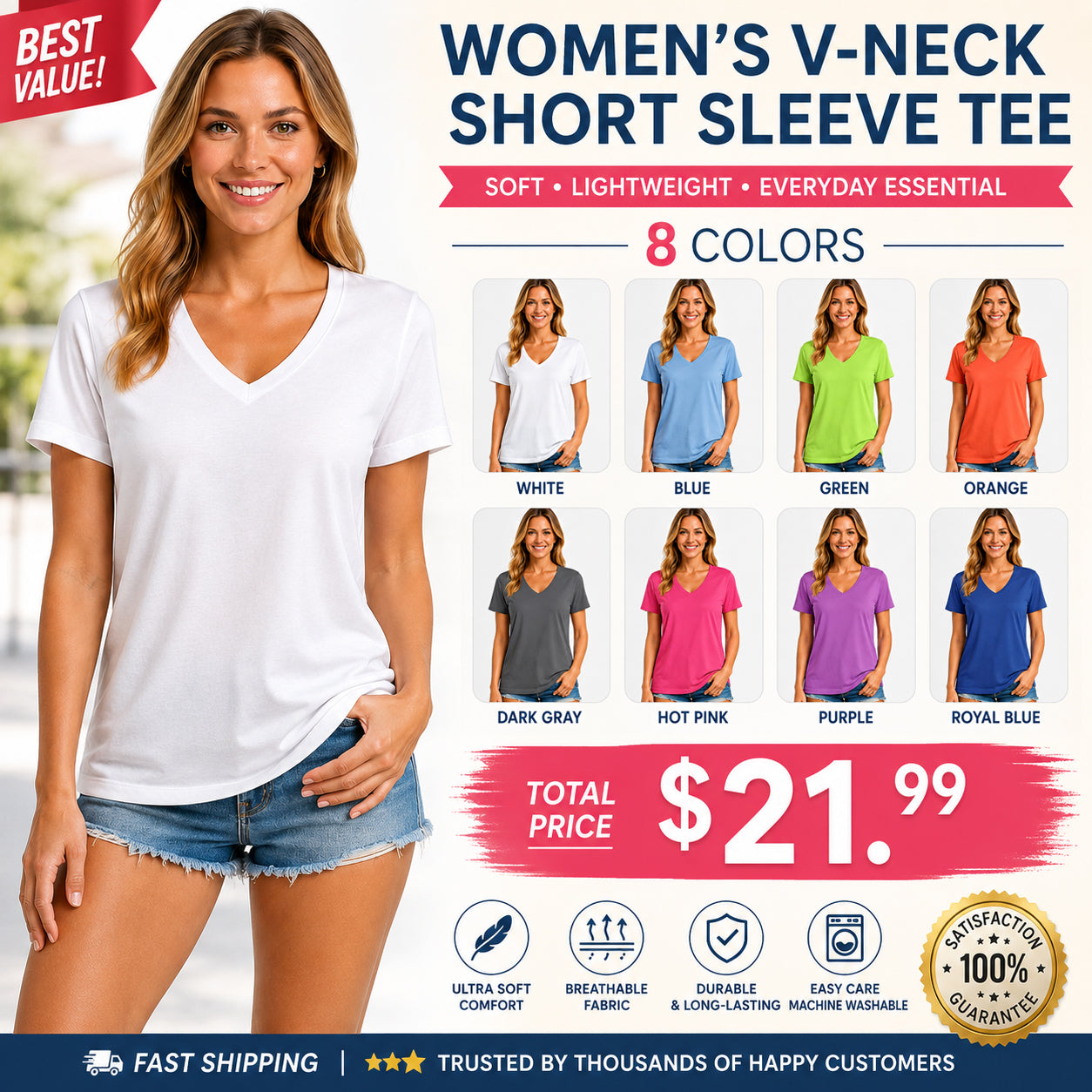 Women's V-Neck Athletic Shirt ✨ Quick-Dry Moisture Wicking UV Protection Workout Top