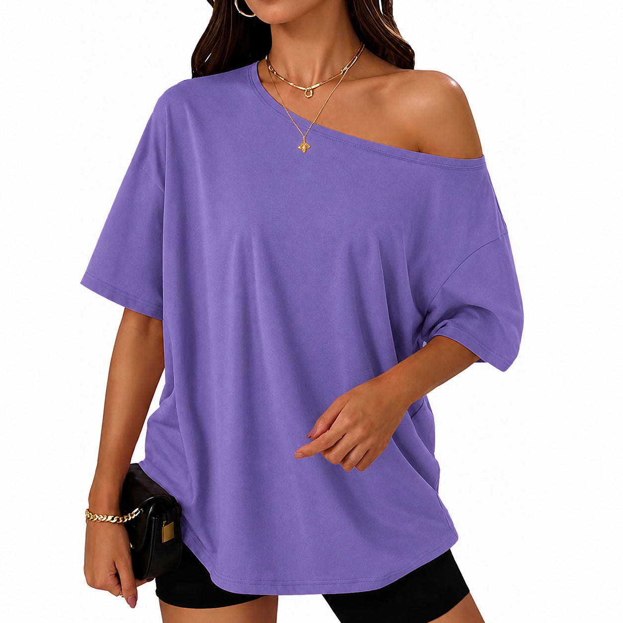 Women's Off-Shoulder Oversized Tee ✨ Casual Loose Fit Spring & Summer Top