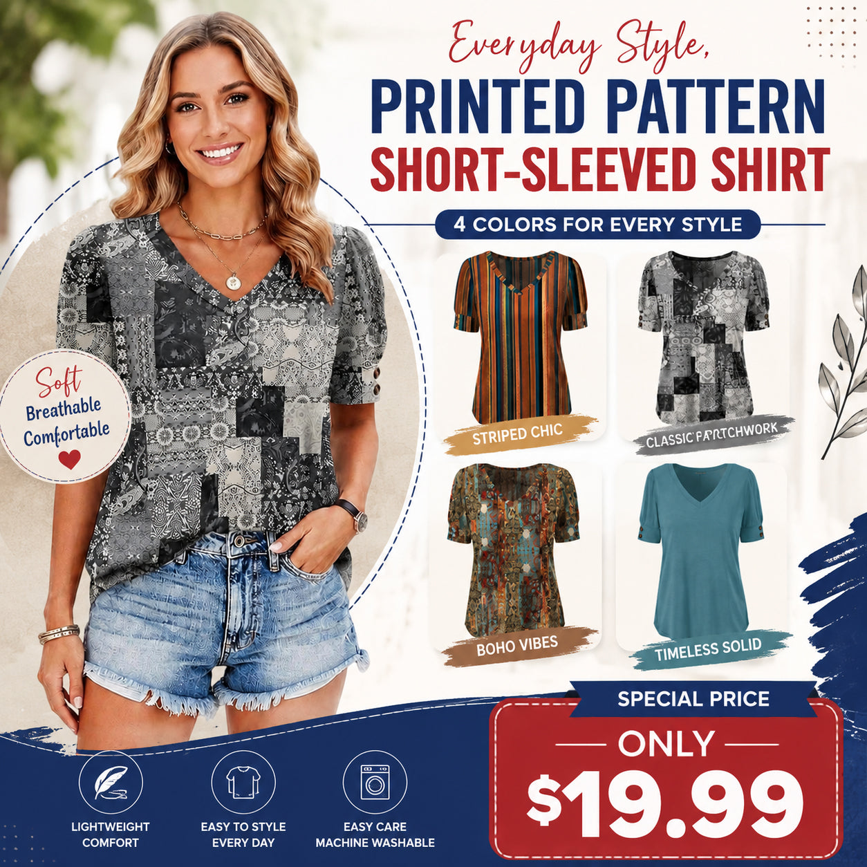 Women's V-Neck Button Blouse ✨ Short Sleeve Dressy Casual Summer Top