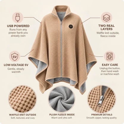 🔥Black Friday Deal｜Washable Fleece USB Heated Wrap Poncho