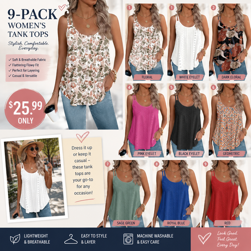 🌸 2026 Trending Cami Tank Top ✿ Women’s Lightweight Spaghetti Strap Scoop Neck Top ✿ Loose Fit Summer Beach Casual Essential