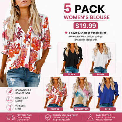 Women's Lightweight Floral Blouse 🌸 Cute V-Neck Ruffle Sleeve Summer Top