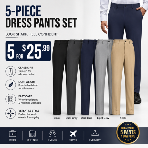 Men's Stretch Dress Pants – No Iron, Wrinkle-Resistant Business Casual Golf Pants with Expandable Waist