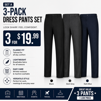 Men's Stretch Dress Pants – No Iron, Wrinkle-Resistant Business Casual Golf Pants with Expandable Waist