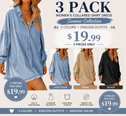 Women's Oversized Denim Shirt Dress Long Sleeve Button Down Mini Tunic Dress with Pockets Casual Loose Fit Jean Dress
