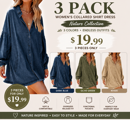 Women's Oversized Denim Shirt Dress Long Sleeve Button Down Mini Tunic Dress with Pockets Casual Loose Fit Jean Dress
